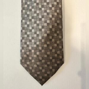 DKNY Men’s 100% Silk Gray and Khaki Beige Check Tie